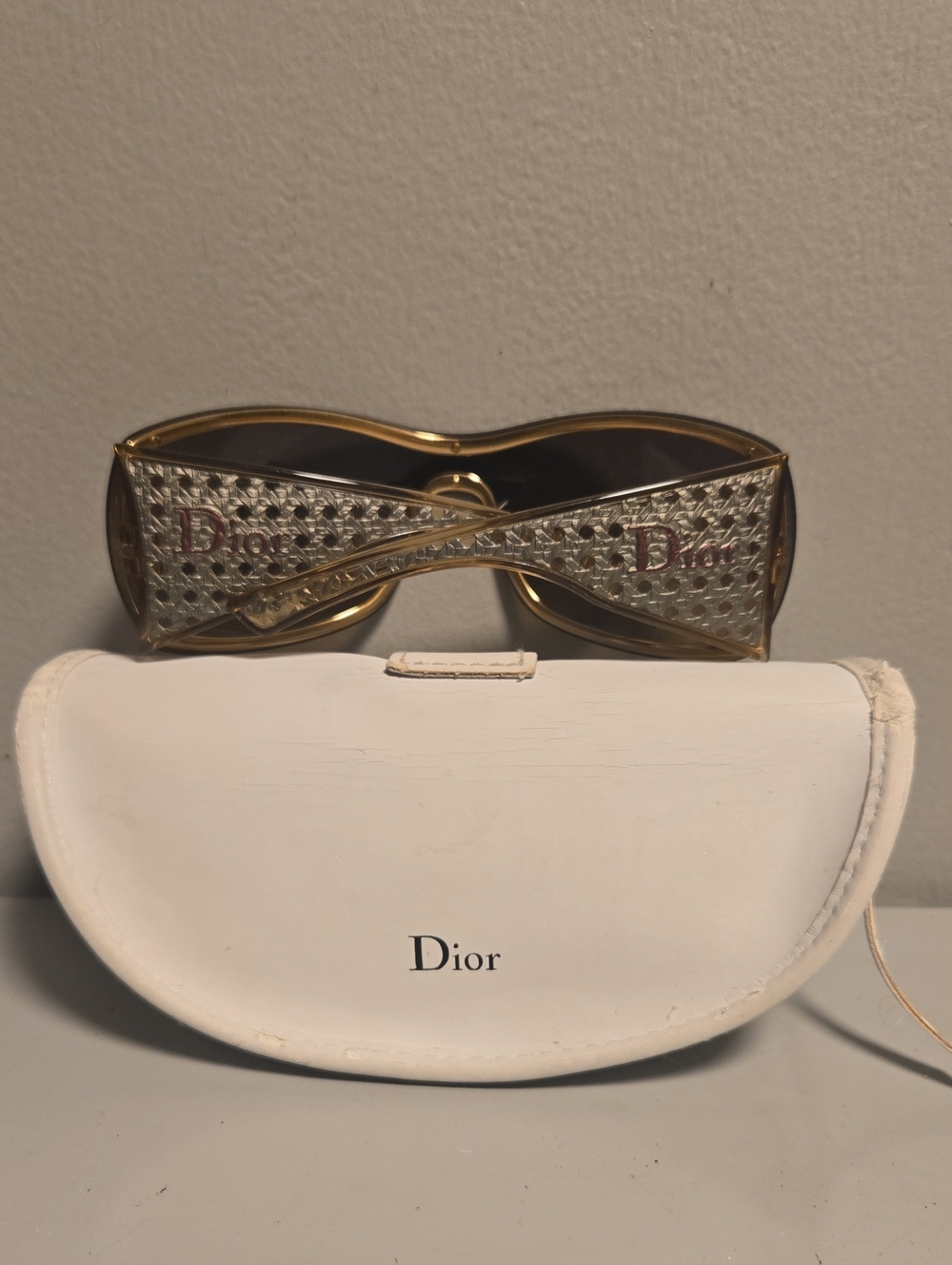 Dior Gold Frame Black Lens Sunglasses with White Case